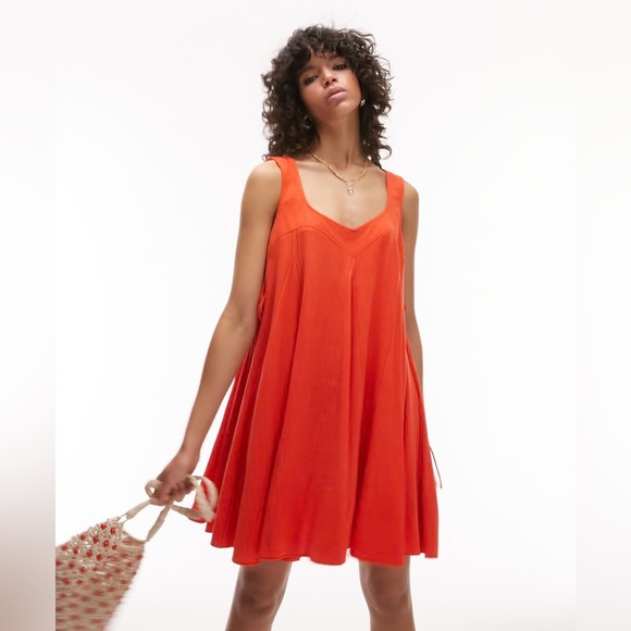 Topshop Dresses & Skirts - NWT Topshop Topstitch Linen Orange Mini Dress, 6